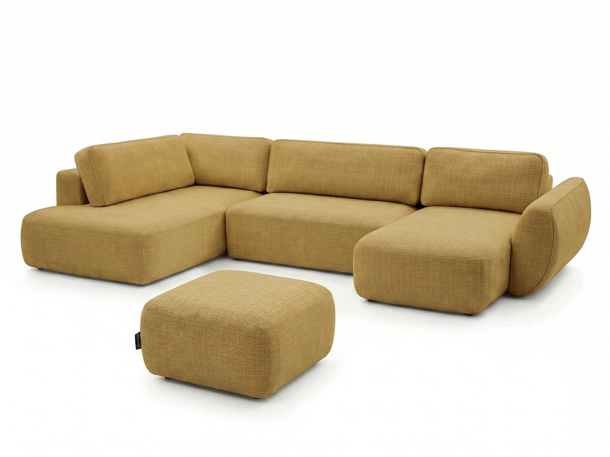 Bobochic Denise Wohnlandschaft mit Pouf Strukturstoff Gelb Ecke rechts