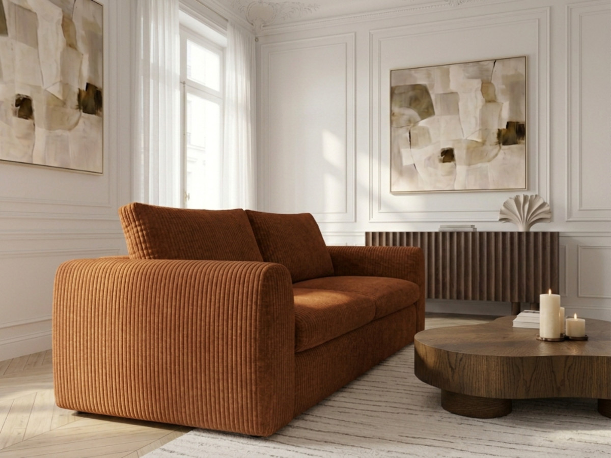 Bobochic Archi Schlafsofa 3-Sitzer Cordsamt Orange, Liegefläche 140 × 190 cm