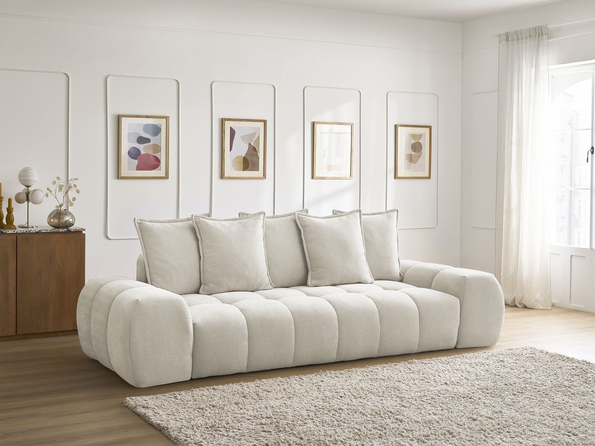 Bobochic Everest Sofa 3-Sitzer, 5 Kissen Strukturstoff Beige