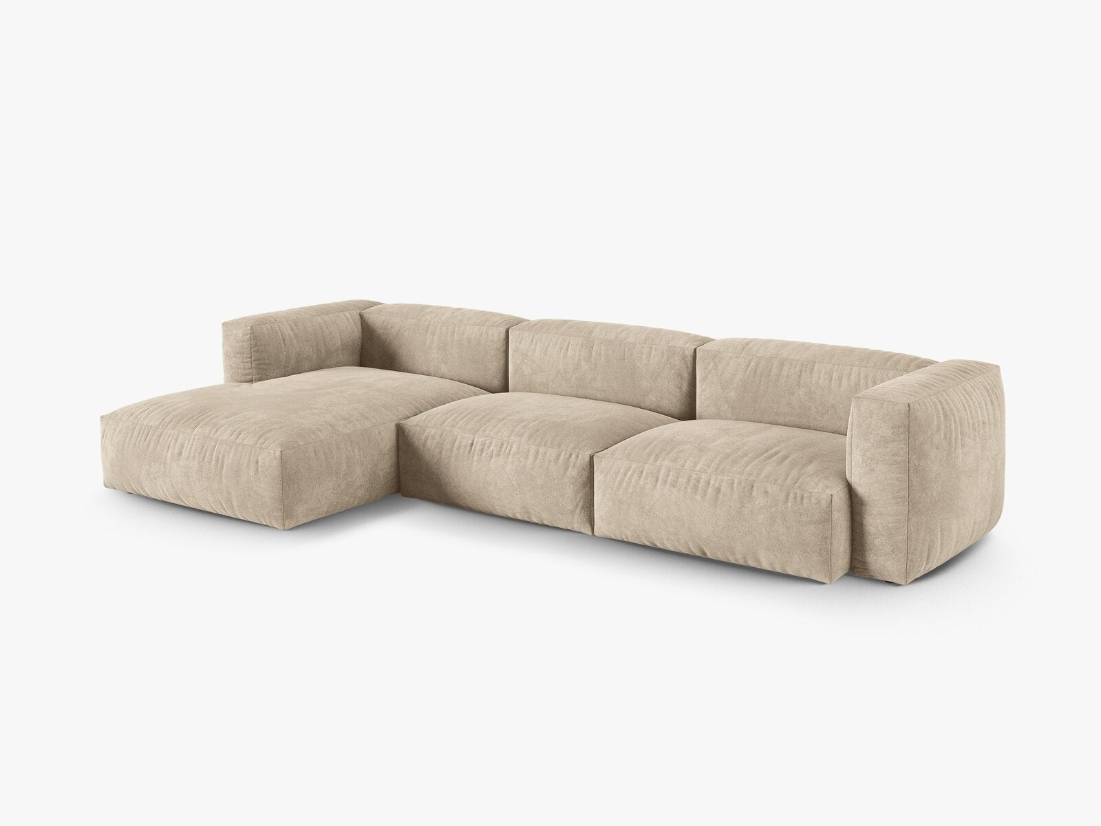 Micadoni Ecksofa Martina 3-Sitzer 90cm Sitztiefe Links Samt Vogue Helles Beige