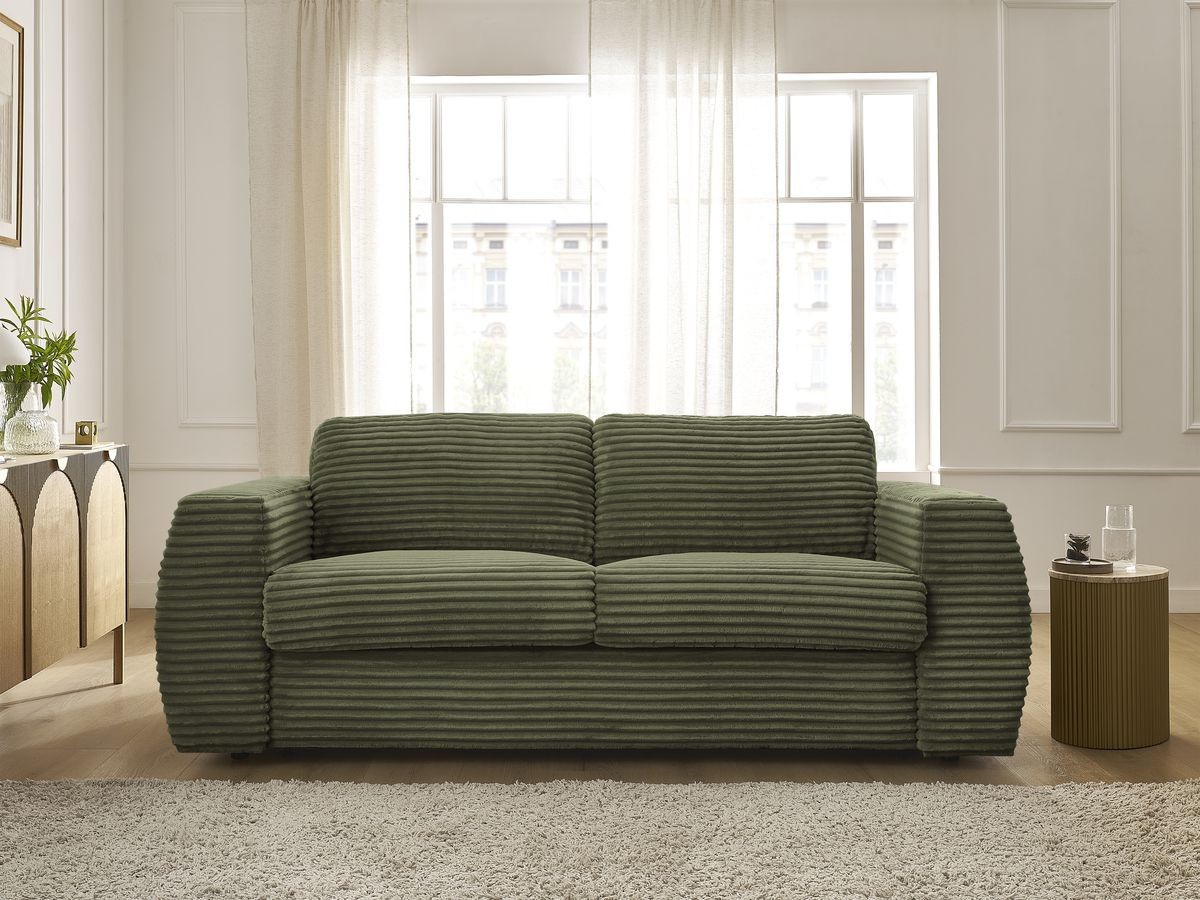 Bobochic Hugo Schlafsofa 3-Sitzer Cordsamt Grün, Liegefläche 140 × 190 cm