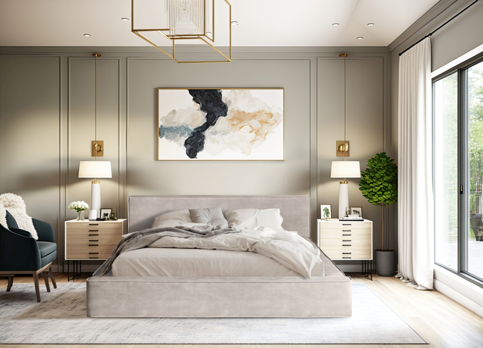 Polsterbett Delano Samtstoff 140x200 mit Metallrahmen Macau Sand