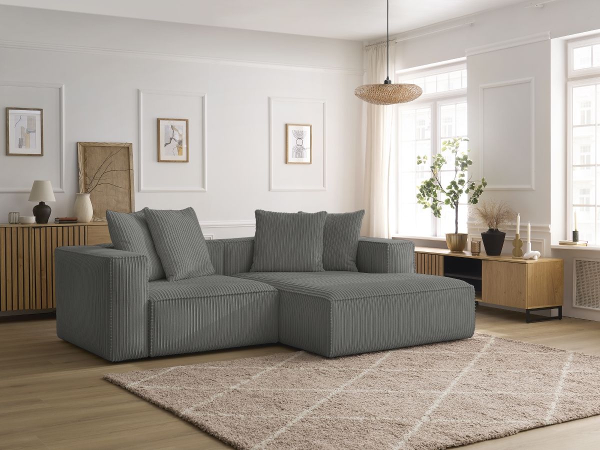 Bobochic Nina Ecksofa Cordsamt Dunkelgrau Ecke rechts