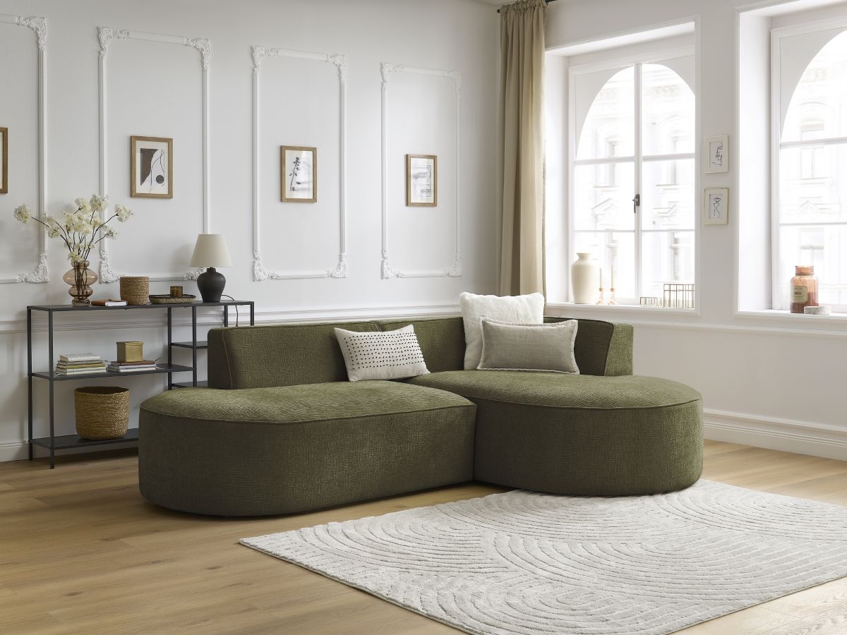 Bobochic Rousseau Ecksofa Strukturstoff Grün Ecke rechts