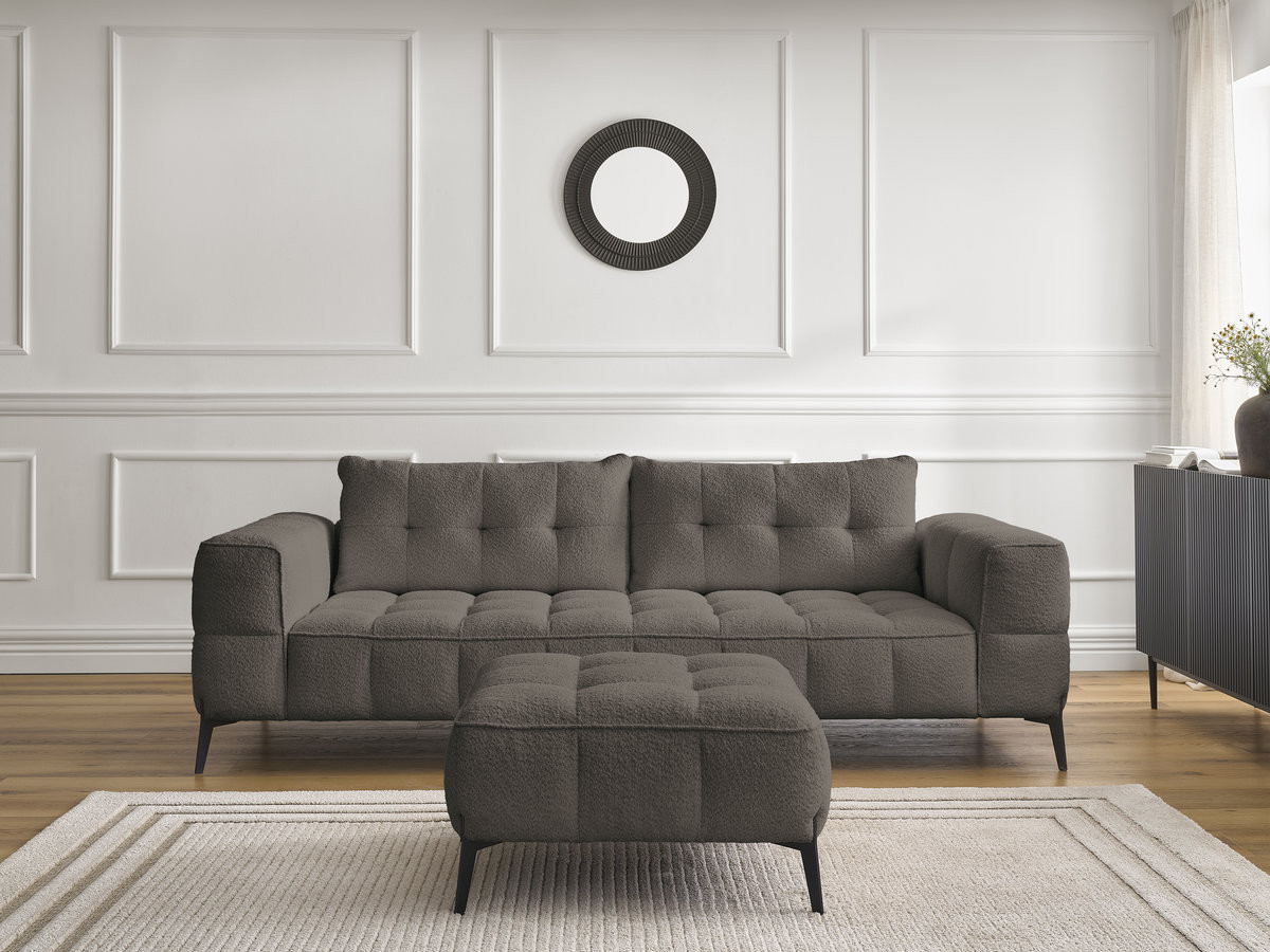 Bobochic Anis Sofa 3-Sitzer mit Pouf Bouclé-Stoff Braun