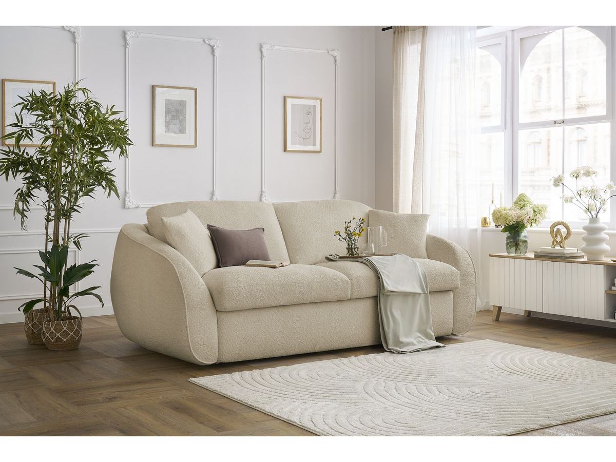 Bobochic Cezanne Schlafsofa 3-Sitzer Bouclé-Stoff Beige, Liegefläche 160 × 194 cm