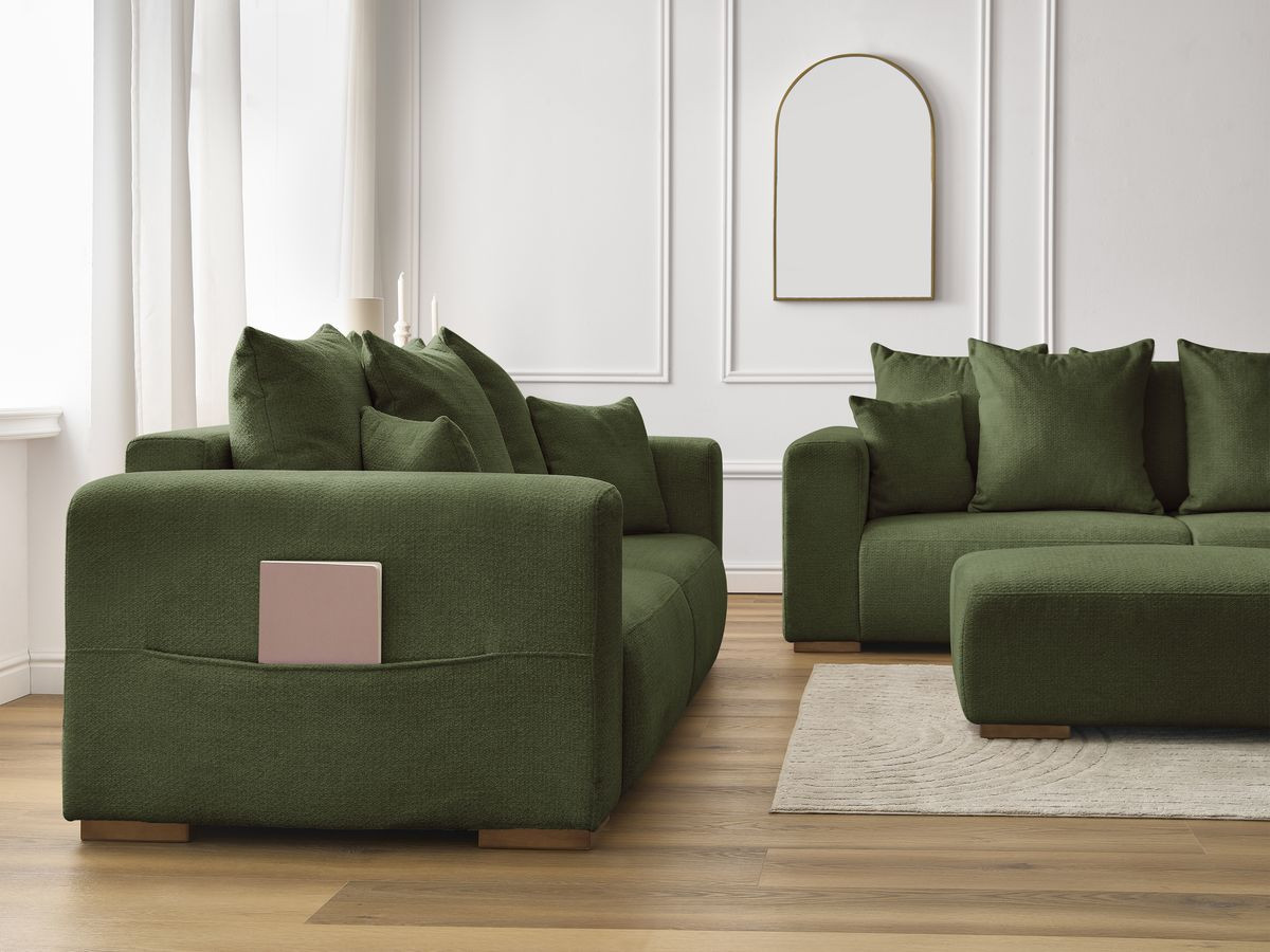 Bobochic Sidonie Sofa 6-Sitzer mit Pouf Melange-Stoff Grün