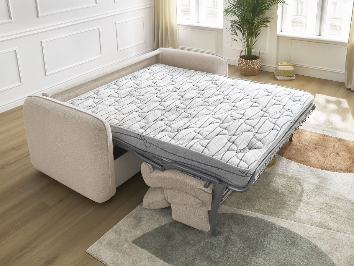 Bobochic Achille Schlafsofa 3-Sitzer Melange-Stoff Beige, Liegefläche 160 × 200 cm