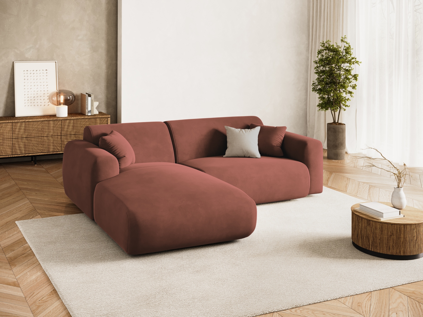 Cosmopolitan Design Ecksofa Nolio 4-Sitzer kleine Version Samt Casino Cuoio Links