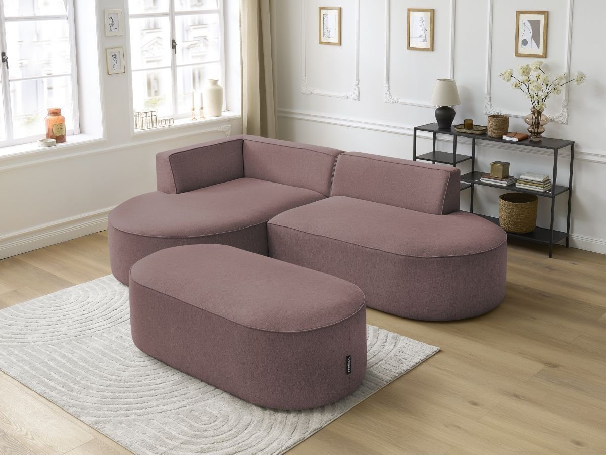 Bobochic Rousseau Ecksofa mit Pouf Melange-Stoff Rosa Ecke links