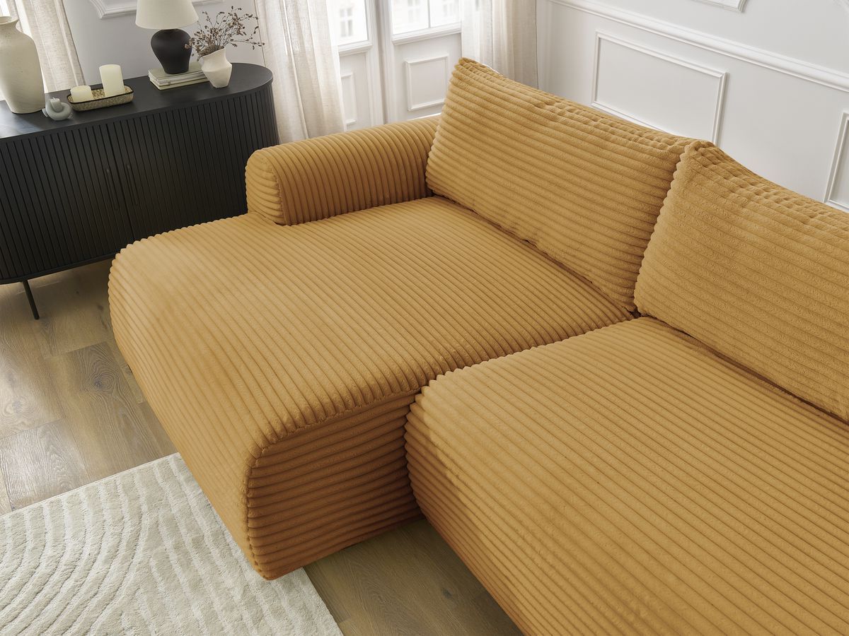 Bobochic Lucien Ecksofa mit Schlaffunktion und Bettkasten 314 × 167 cm Breitcord weich Gelb Ecke links