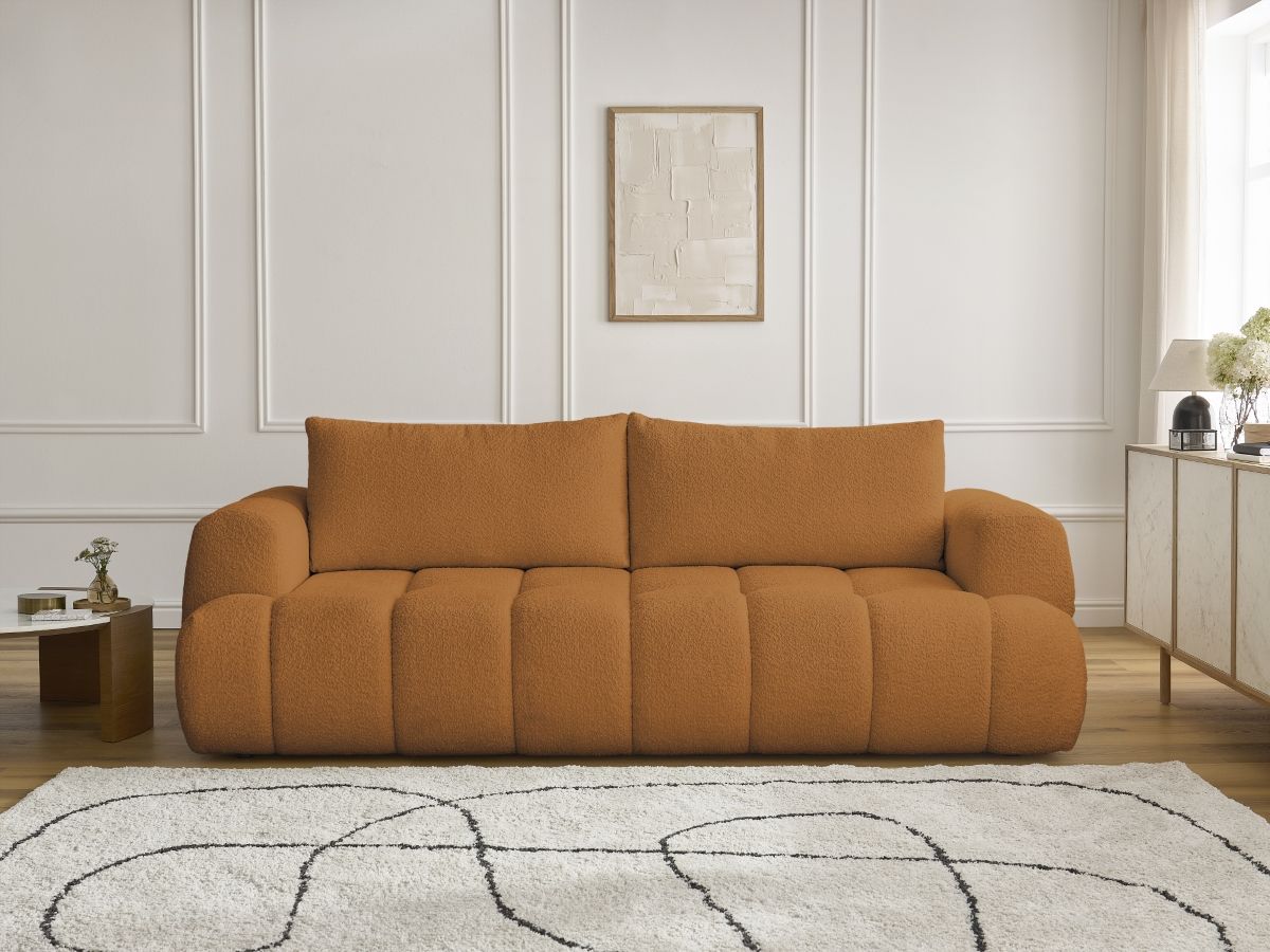 Bobochic Fuji Schlafsofa 3-Sitzer mit Bettkasten Bouclé-Stoff Gelb