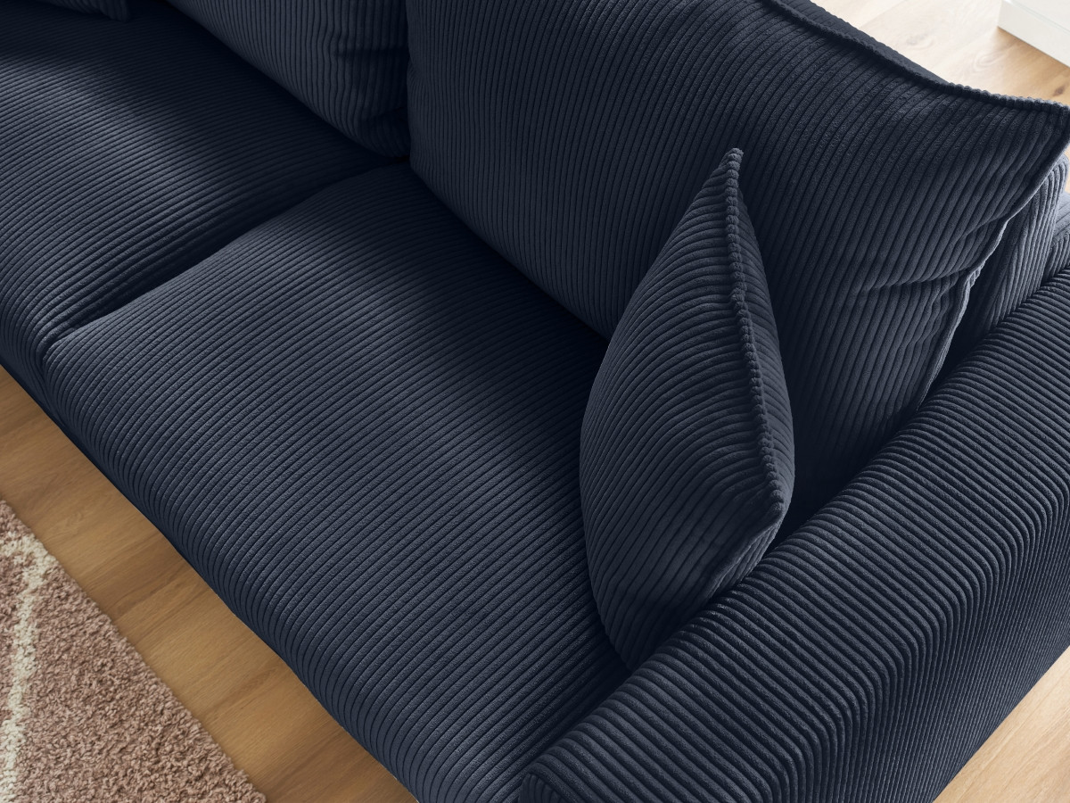Bobochic Augustin Schlafsofa 3-Sitzer Cordsamt Dunkelblau, Liegefläche 140 × 200 cm