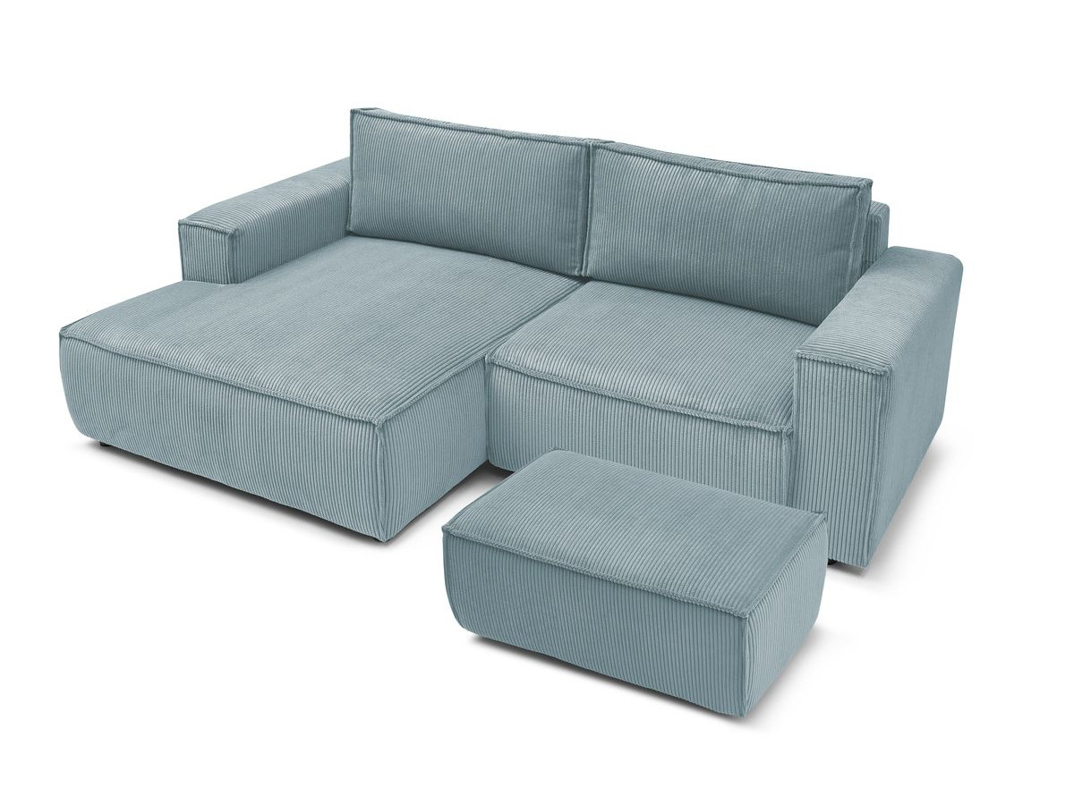 Bobochic Nihad Ecksofa mit Pouf Cordsamt Hellblau Ecke links