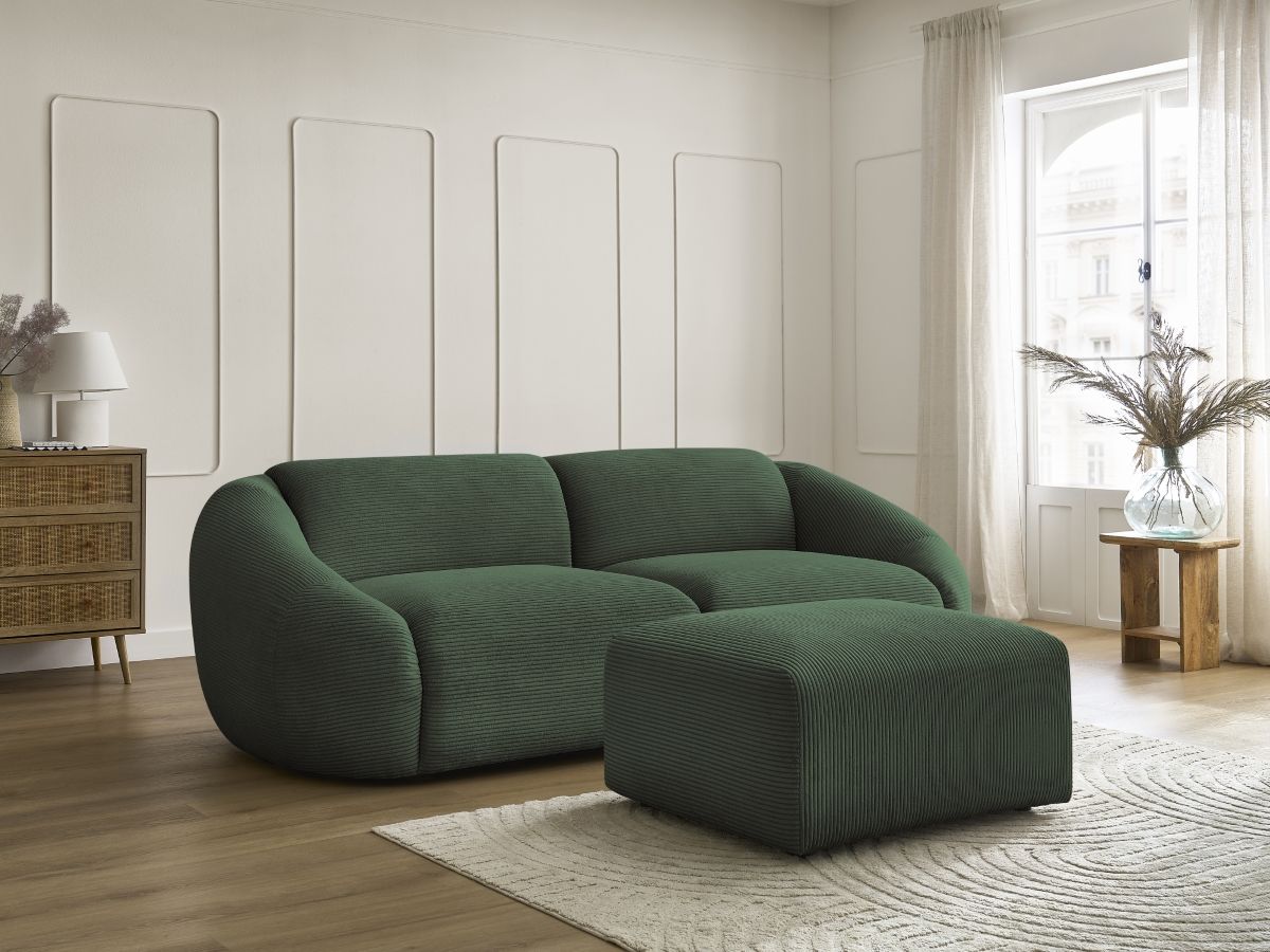 Bobochic Tina Sofa 4-Sitzer mit Pouf Cordsamt Grün