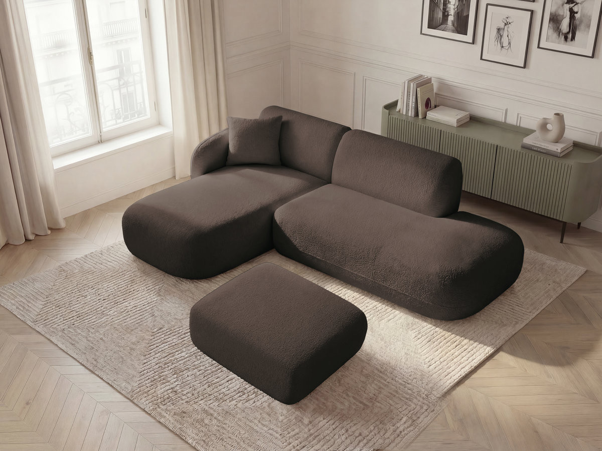 Bobochic Anda Ecksofa mit Pouf 241 × 163 cm Chenille Braun Ecke links