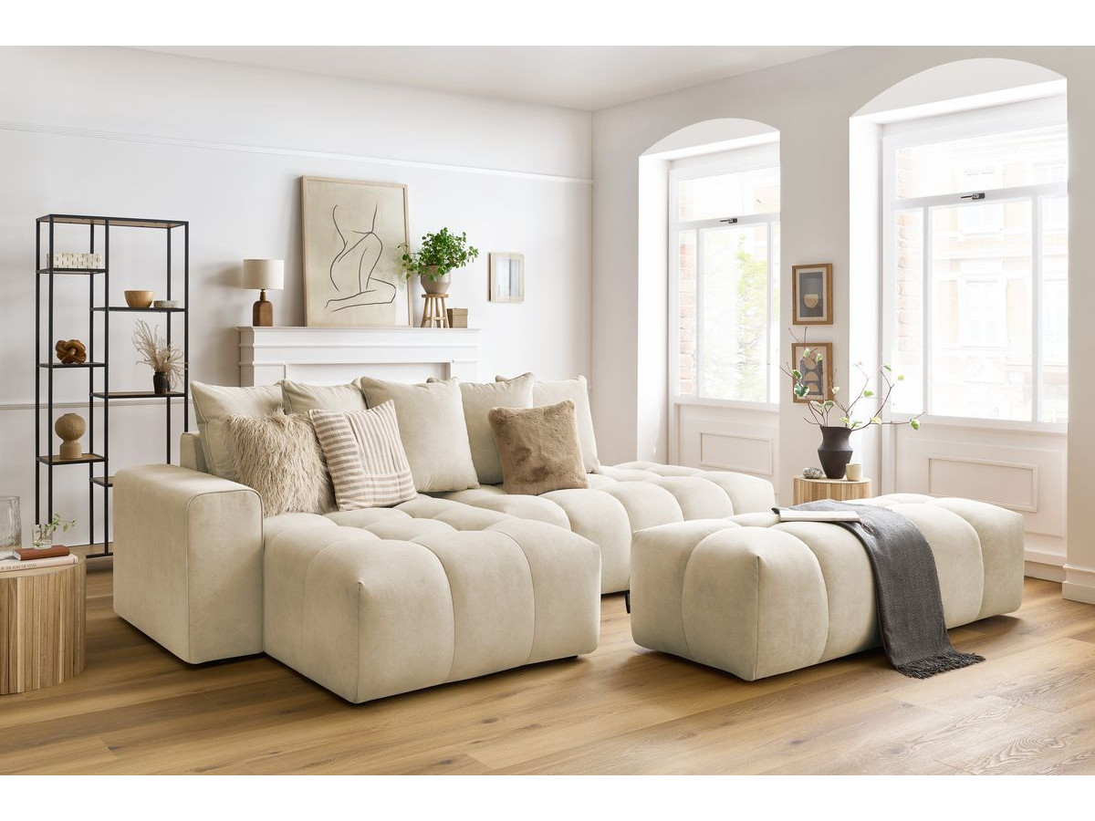 Bobochic Mont-blanc Ecksofa mit Pouf Samt Beige Ecke links