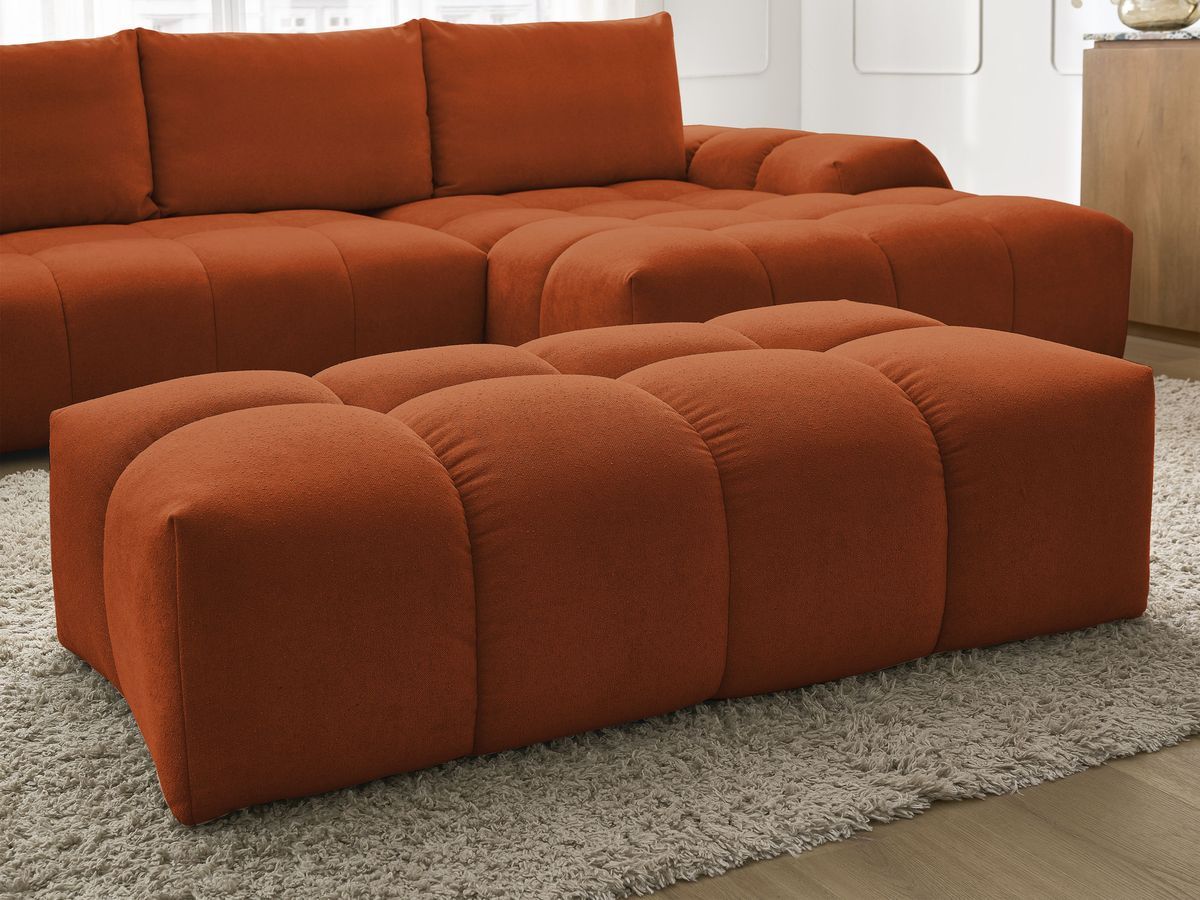 Bobochic Everest Ecksofa mit Schlaffunktion und Bettkasten und Pouf 318 × 180 cm, 3 Kissen Strukturstoff Orange Ecke rechts