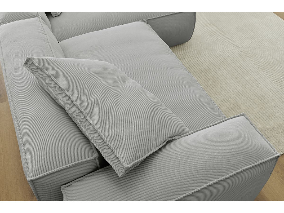 Bobochic Boheme Ecksofa, 3 Kissen Cordsamt Hellgrau