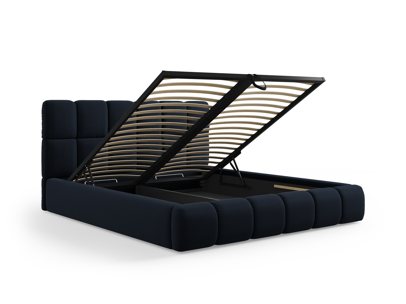 Micadoni Stauraumbett mit Kopfteil Bellis Samt Bluvel Dunkelblau 140x200