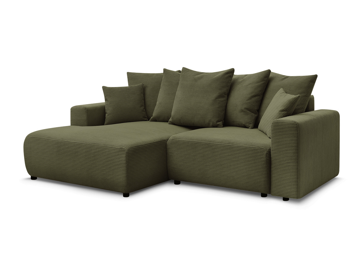 Bobochic Atilla Ecksofa mit Schlaffunktion und Bettkasten Cordsamt Hellgrün Ecke links