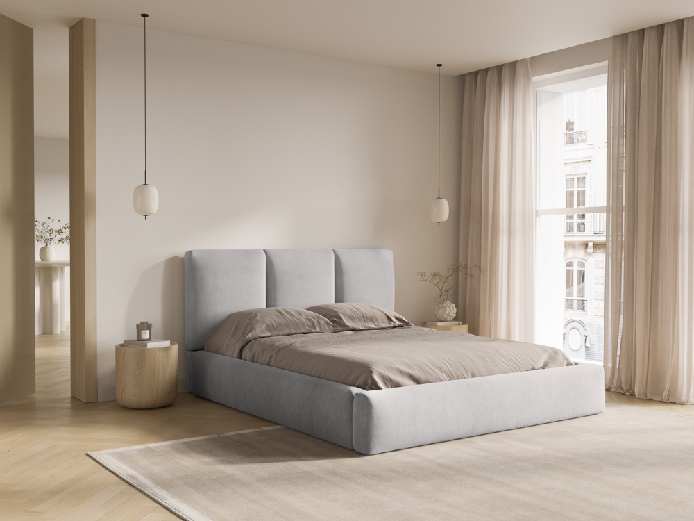 Cosmopolitan Design Stauraumbett mit Kopfteil Nicolas 180x200 Chenille Rebel Hellgrau