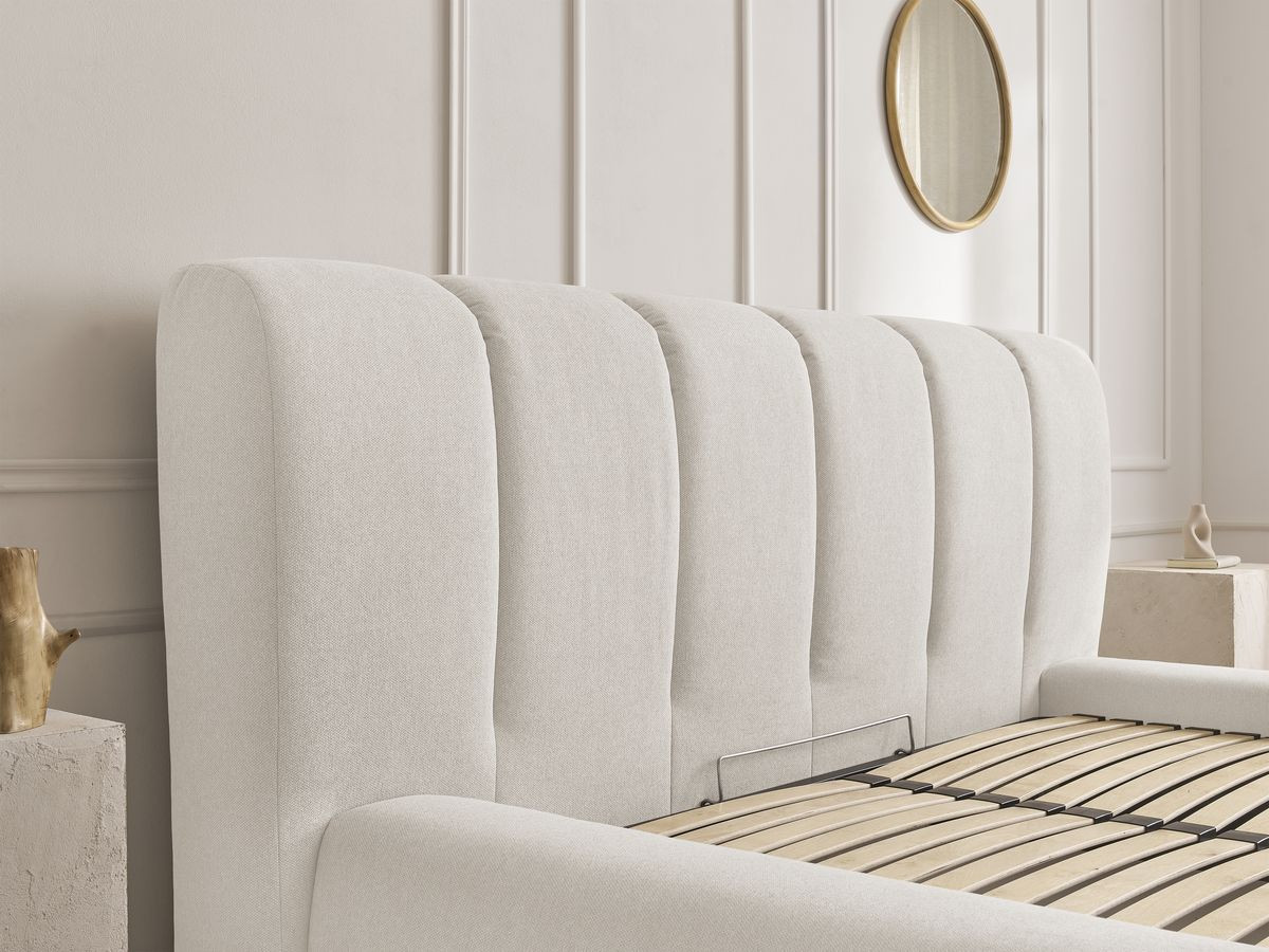 Bobochic Denali Polsterbett mit Bettkasten Stoff Beige, Liegefläche 140 × 190 cm
