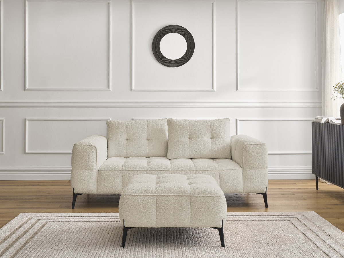 Bobochic Anis Sofa 2-Sitzer mit Pouf Bouclé-Stoff Beige