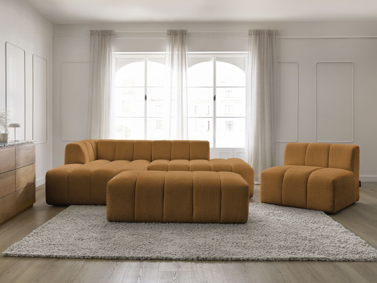 Bobochic Annecy Ecksofa mit Sofamodul und Pouf Bouclé-Stoff Gelb Ecke links