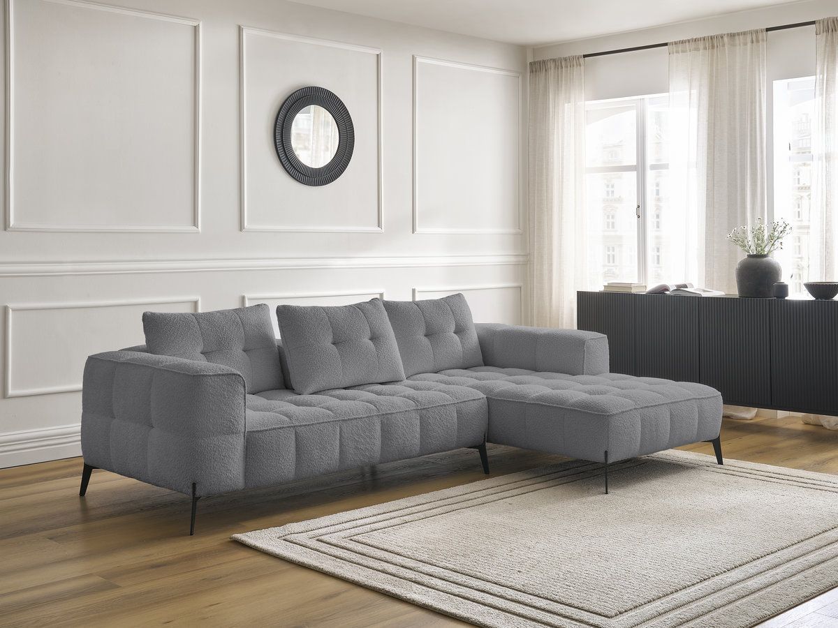 Bobochic Anis Ecksofa Bouclé-Stoff Dunkelgrau Ecke rechts