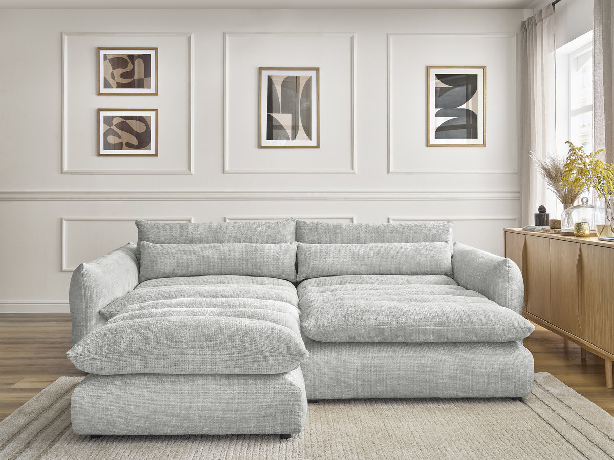 Bobochic Neil Ecksofa mit Pouf Strukturstoff Hellgrau Ecke rechts