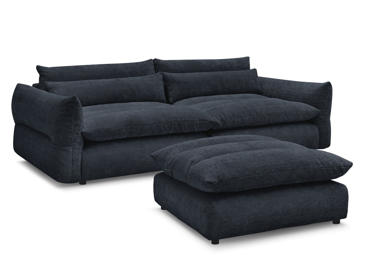 Bobochic Neil Sofa 3-Sitzer mit Pouf Strukturstoff Dunkelblau