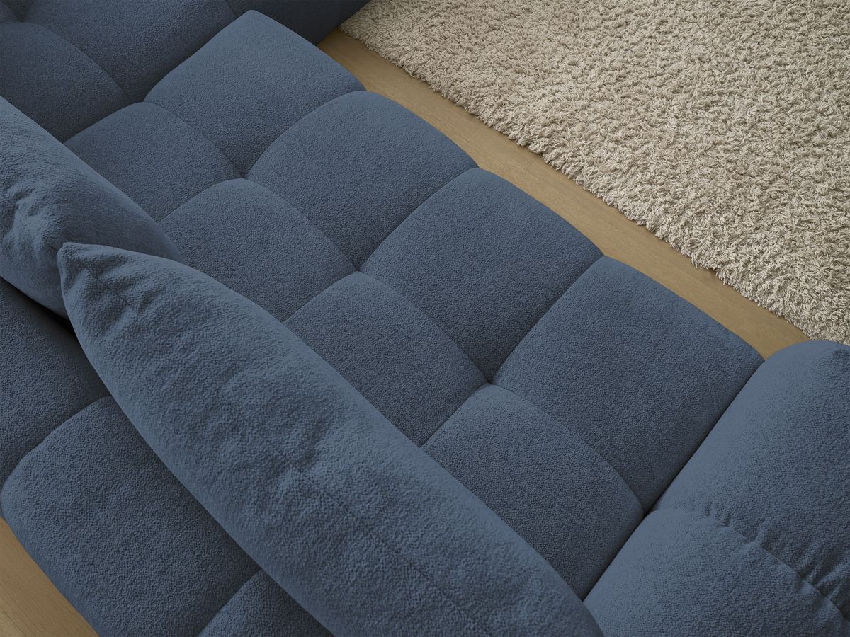 Bobochic Everest Ecksofa mit Schlaffunktion und Bettkasten 320 × 212 cm, 5 Kissen Melange-Stoff Dunkelblau Ecke rechts