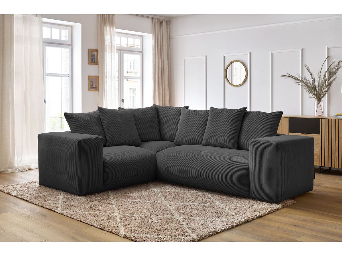 Bobochic Voltaire Ecksofa 268 × 214 cm Cordsamt Dunkelgrau Ecke links