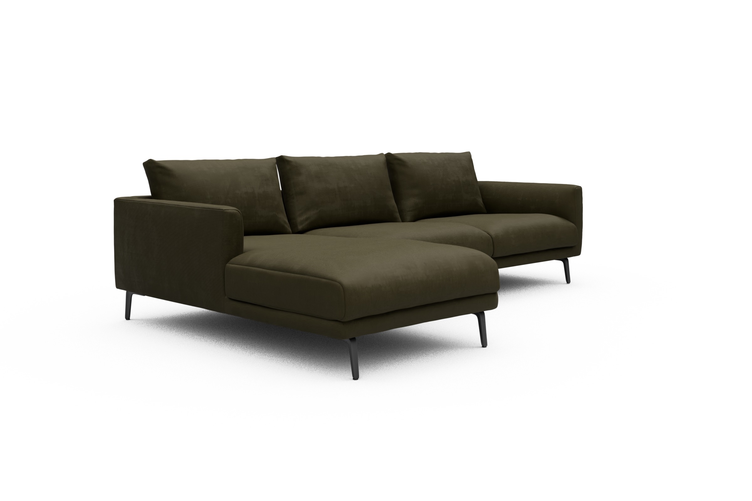 Ecksofa Karl Chaiselongue links mit 2,5-Sitzer Cordufine-Pine-Green
