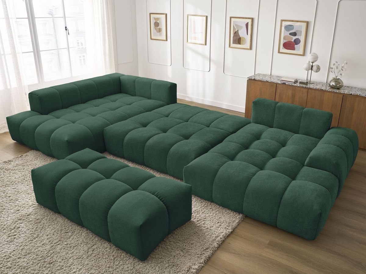 Bobochic Everest Wohnlandschaft mit Pouf, 14 Kissen Strukturstoff Grün Ecke rechts