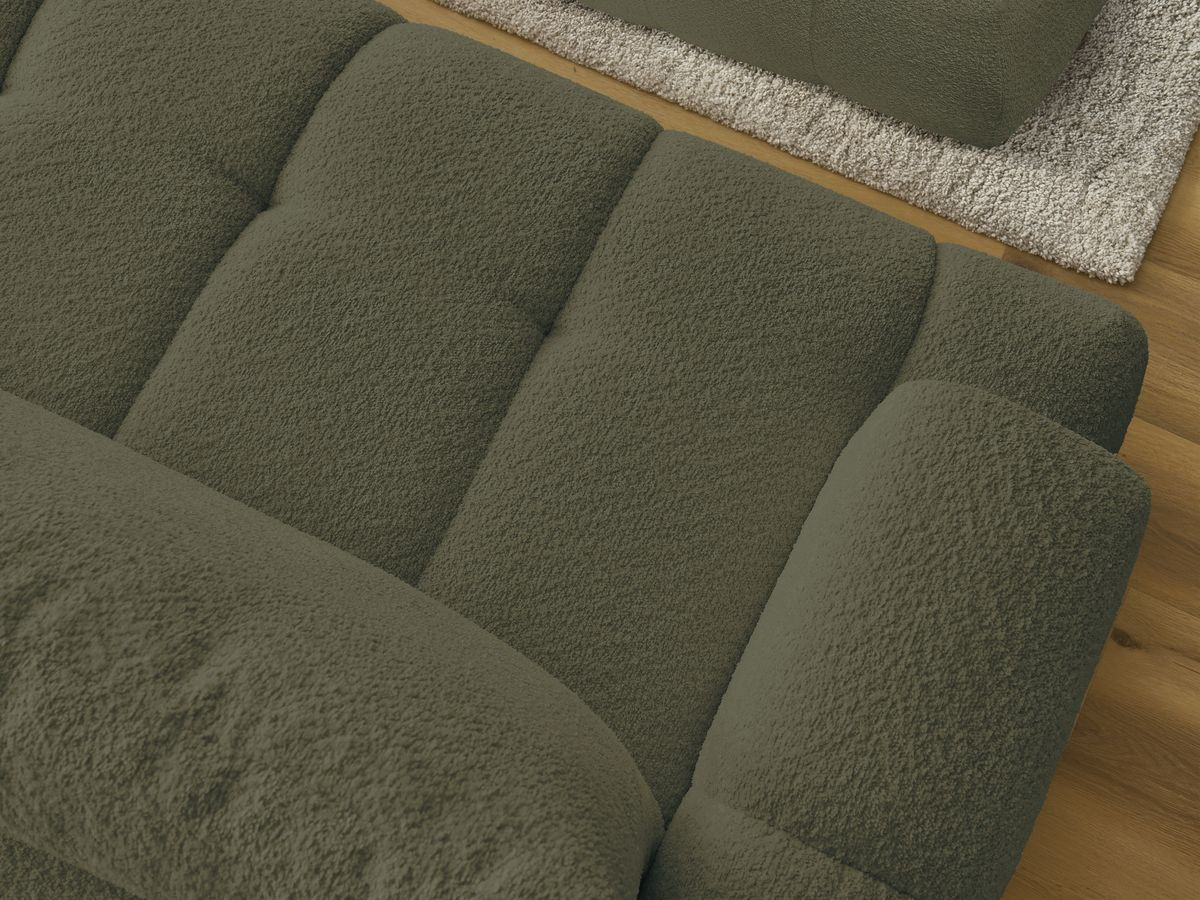 Bobochic Fuji Ecksofa mit Schlaffunktion und Bettkasten und Pouf 292 × 160 cm Bouclé-Stoff Grün Ecke rechts