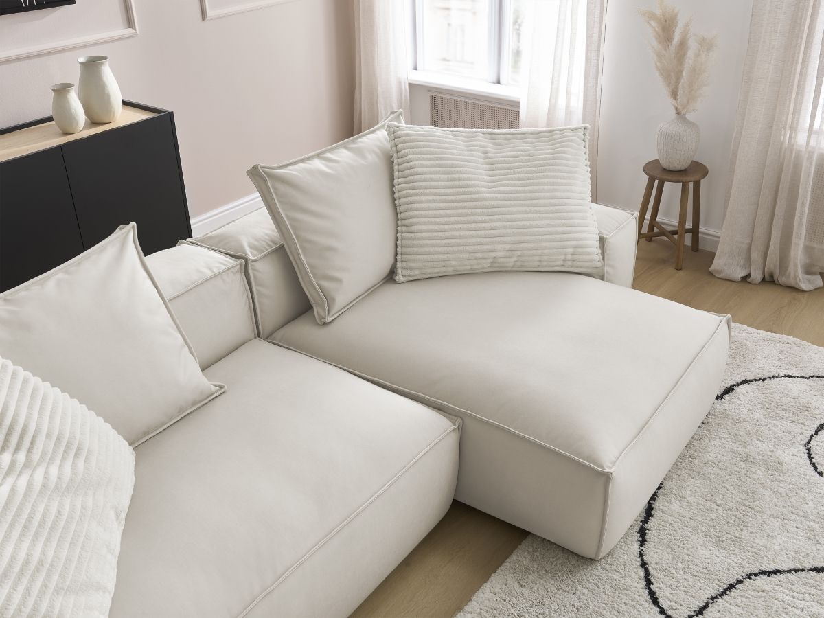 Bobochic Boheme Ecksofa, 3 Kissen Kunstleder Beige