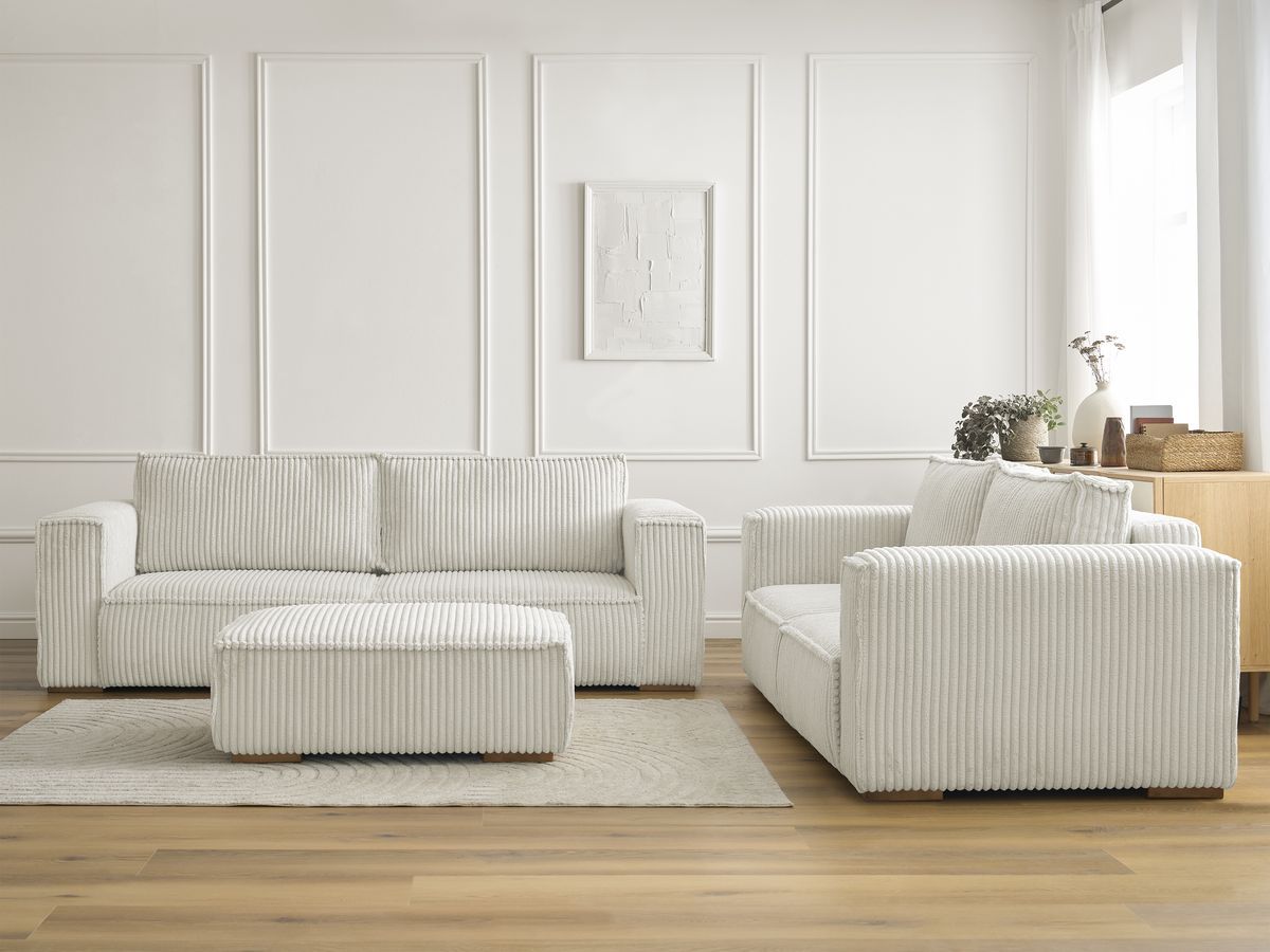 Bobochic Chelsea Sofa 6-Sitzer mit Pouf Breitcord weich Beige