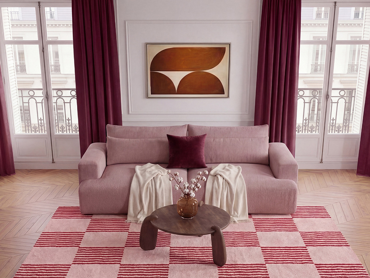 Bobochic Twiny Sofa 3-Sitzer Stoff Rosa