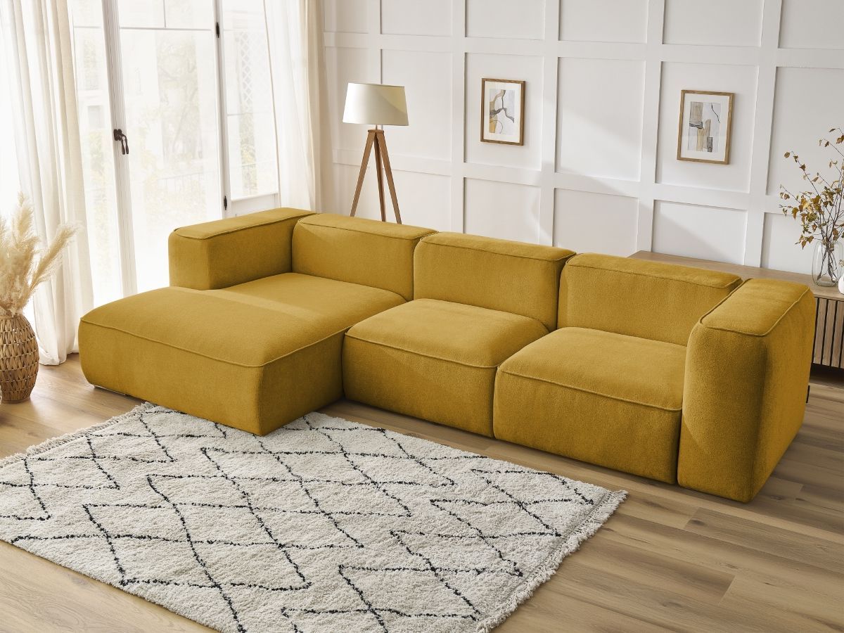 Bobochic Zephyr Ecksofa 349 × 165 cm Strukturstoff Gelb Ecke links