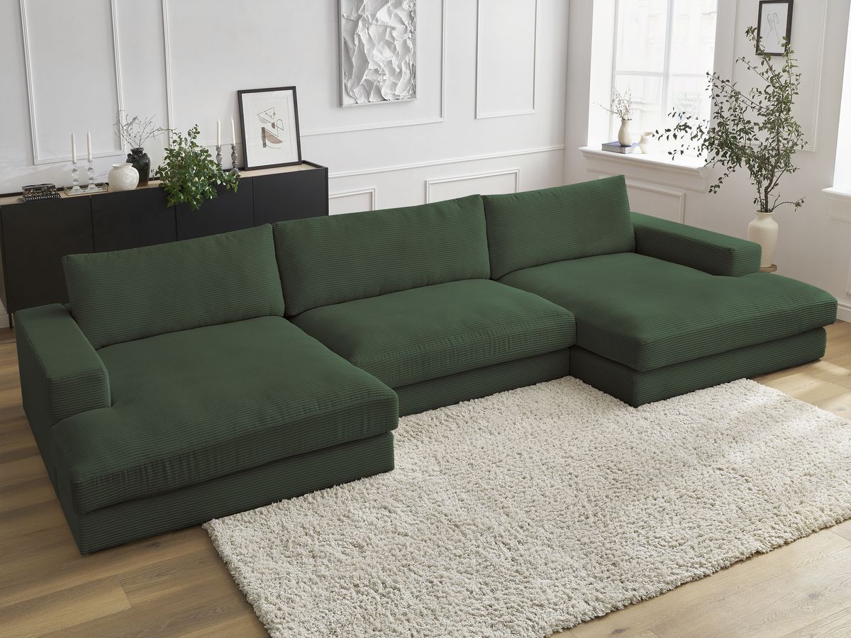 Bobochic Leonard Wohnlandschaft 404 × 159 cm Cordsamt Dunkelgrün