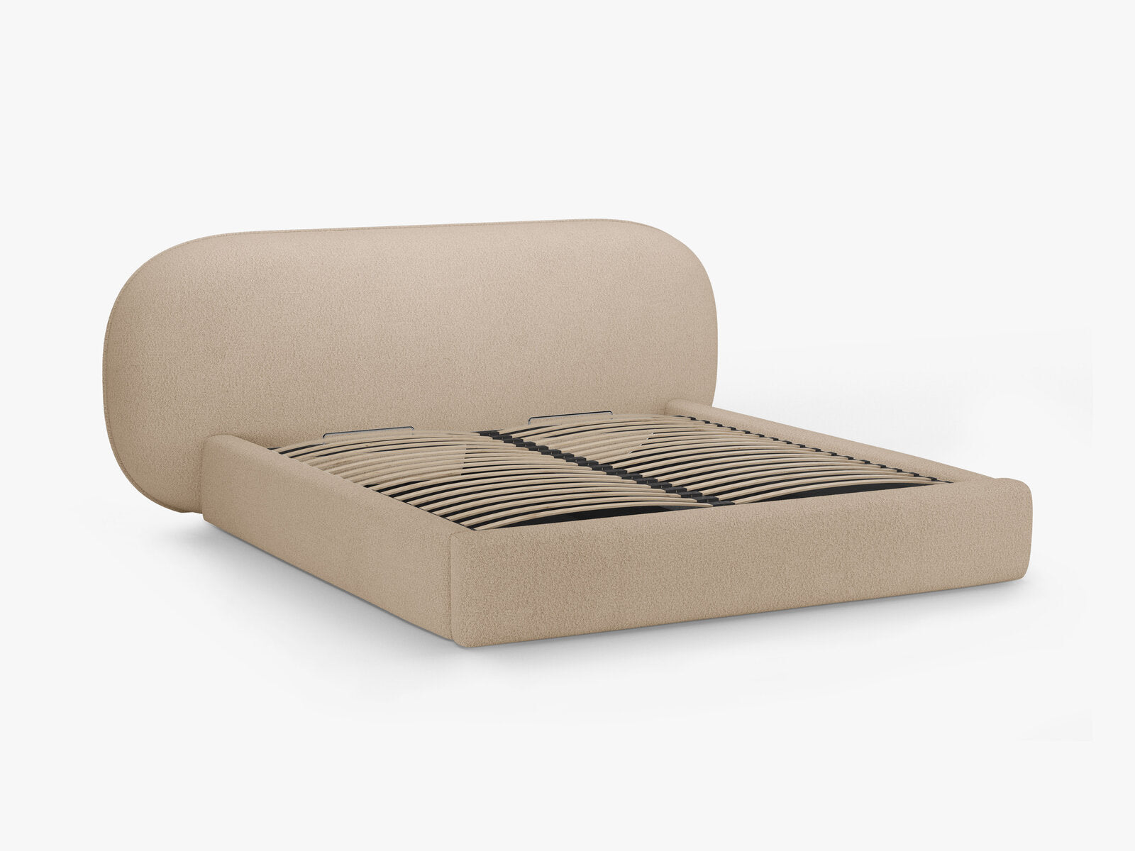 Micadoni Stauraumbett mit Kopfteil Ovalo Boucle Baloo Beige 160x200