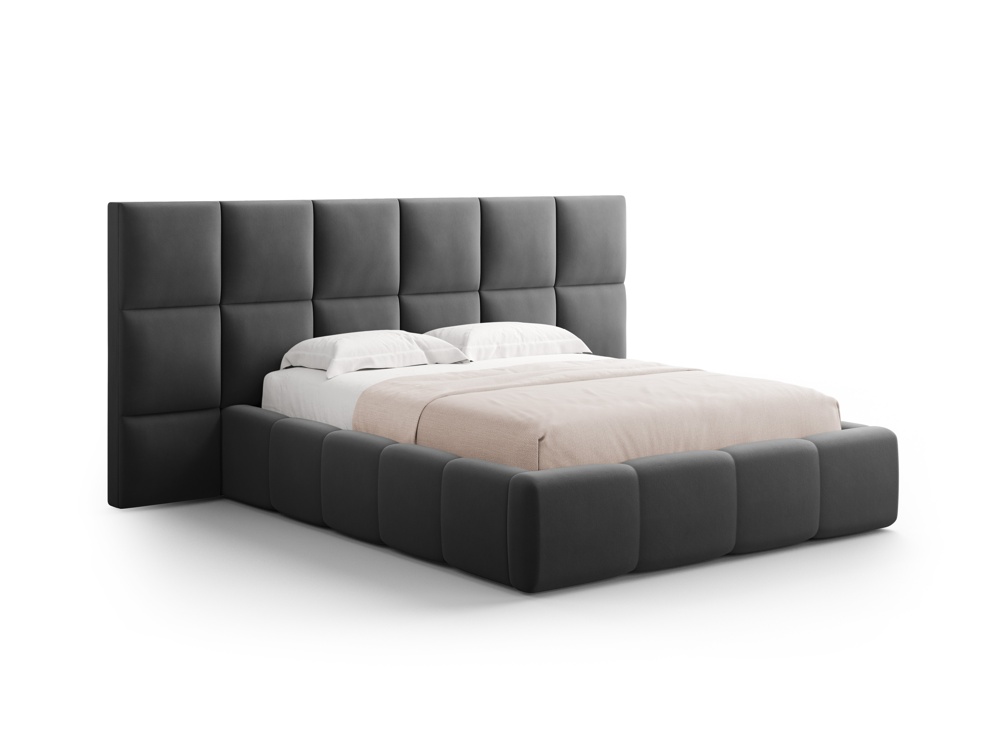 Cosmopolitan Design Stauraumbett mit doppeltem Kopfteil Livigno 140x200 Samt Bluvel Grau