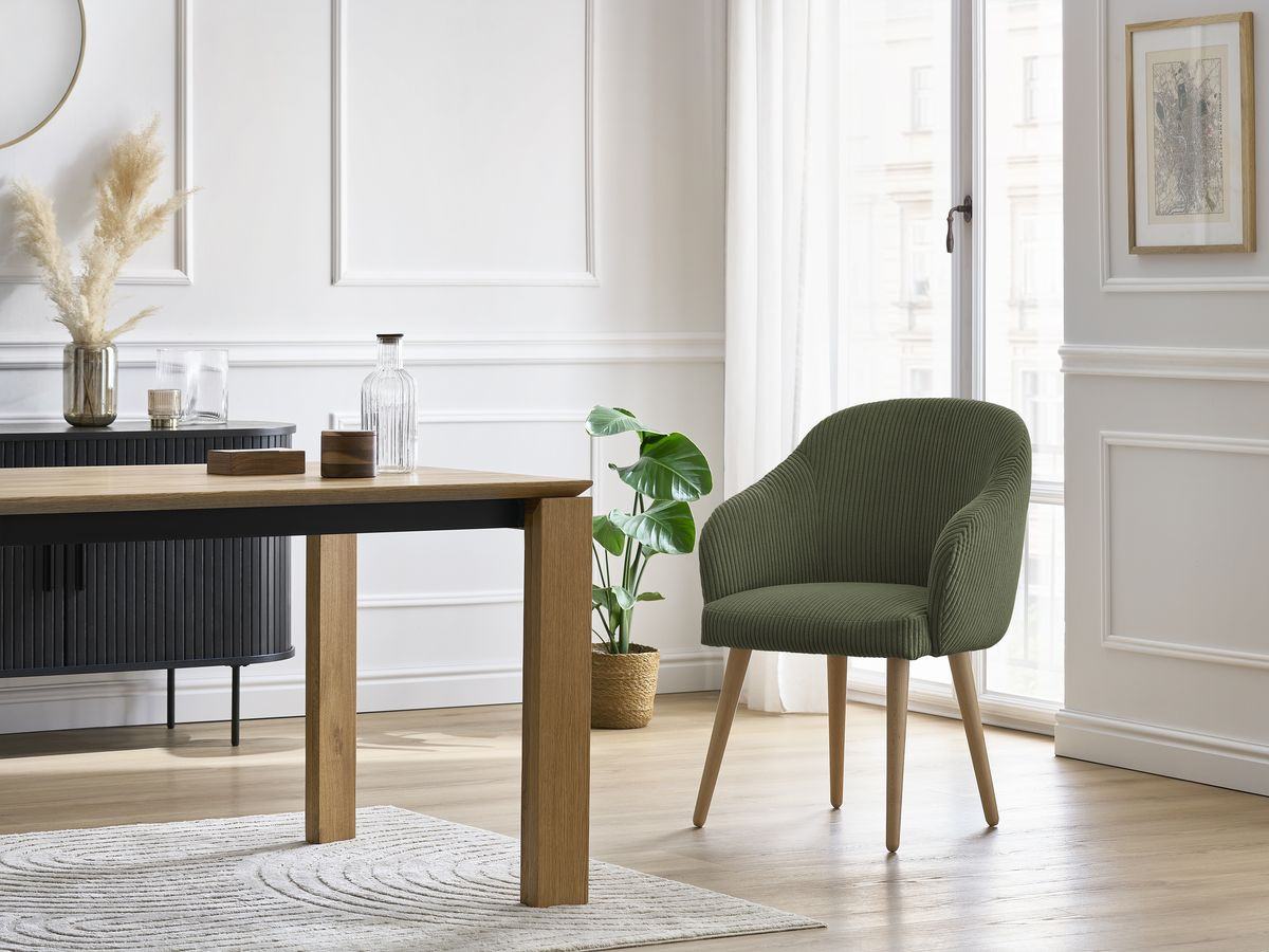 Bobochic Sophie Esszimmerstuhl 2er-Set mit skandinavischen Holzbeinen Cordsamt Grün