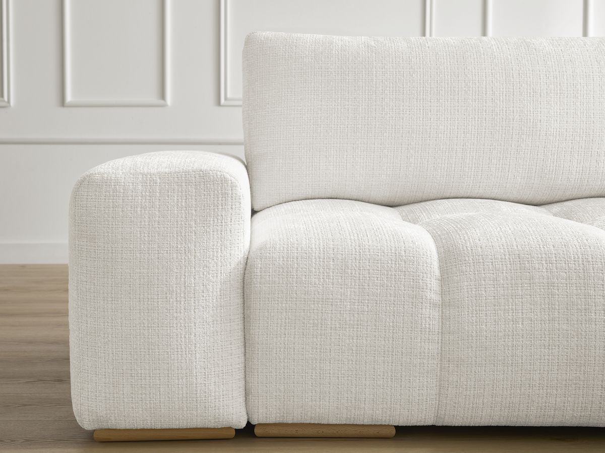 Bobochic Anakin Ecksofa mit Schlaffunktion und Bettkasten und Pouf, 2 Kissen Strukturstoff Weiß