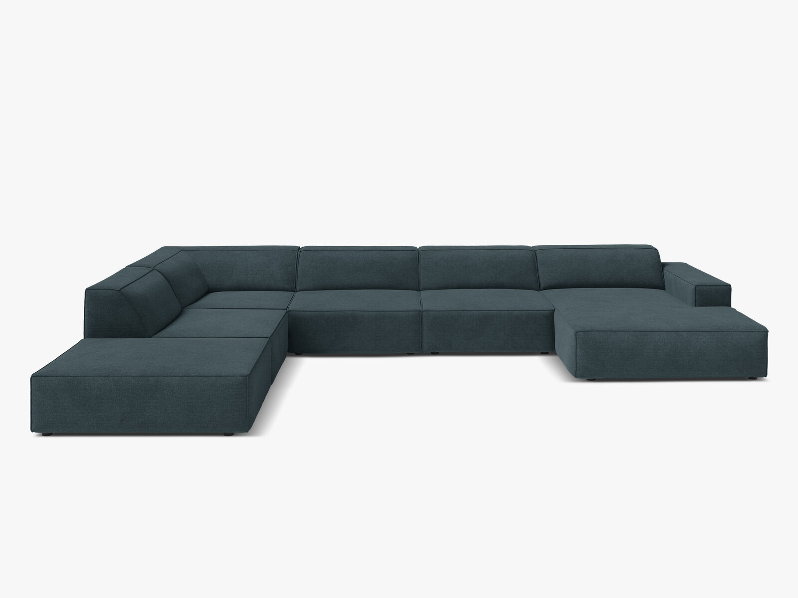 Micadoni Panorama-Ecksofa Jodie 7-Sitzer Strukturierter Stoff Liberty Dunkel Petrol Links