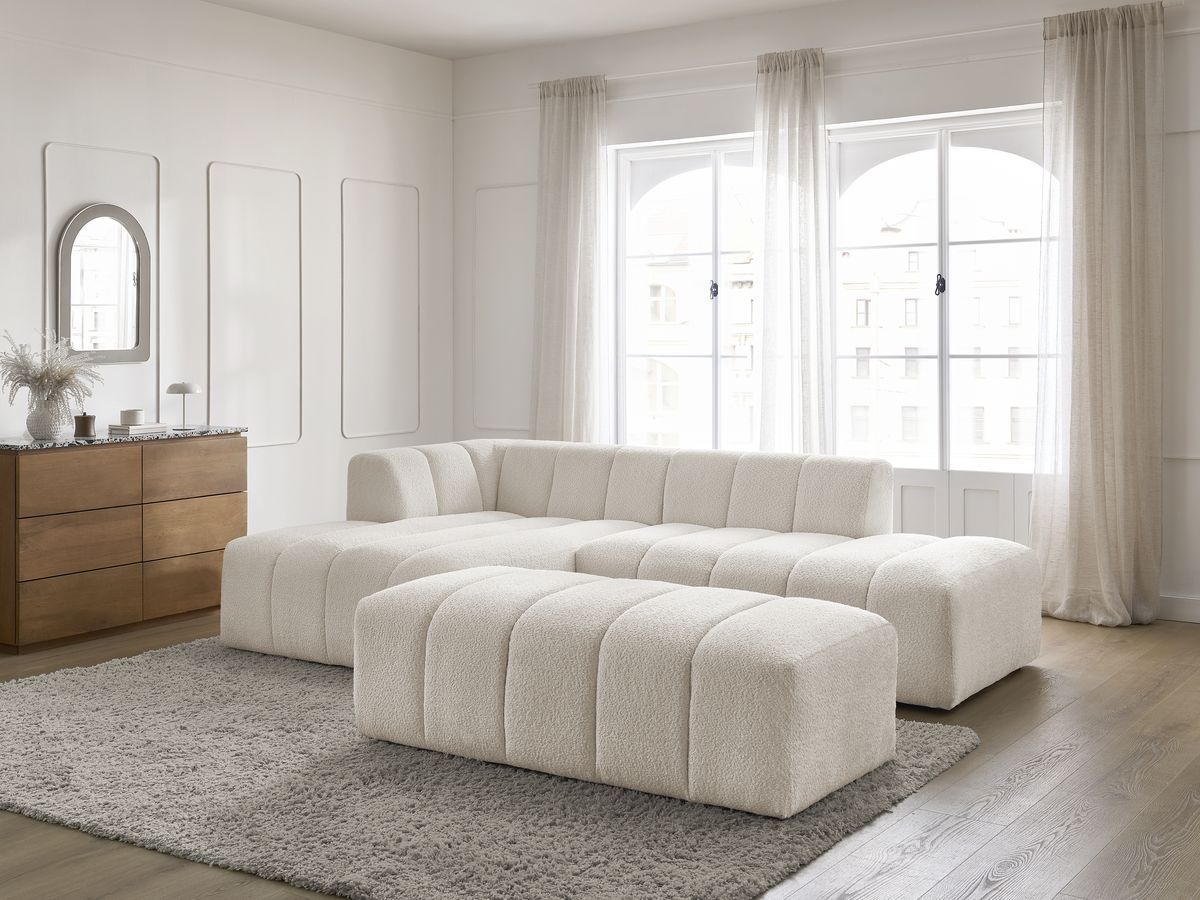 Bobochic Annecy Ecksofa mit Pouf Bouclé-Stoff Weiß Ecke links