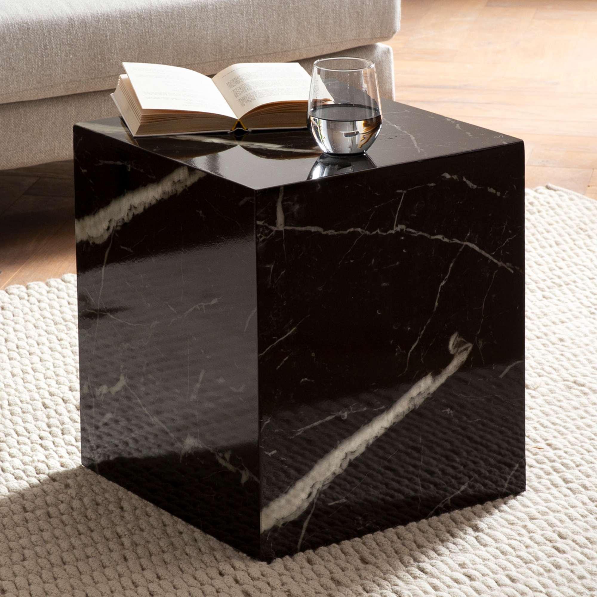 Couchtisch Alsen Marmoroptik Schwarz 40 × 40 × 45 cm