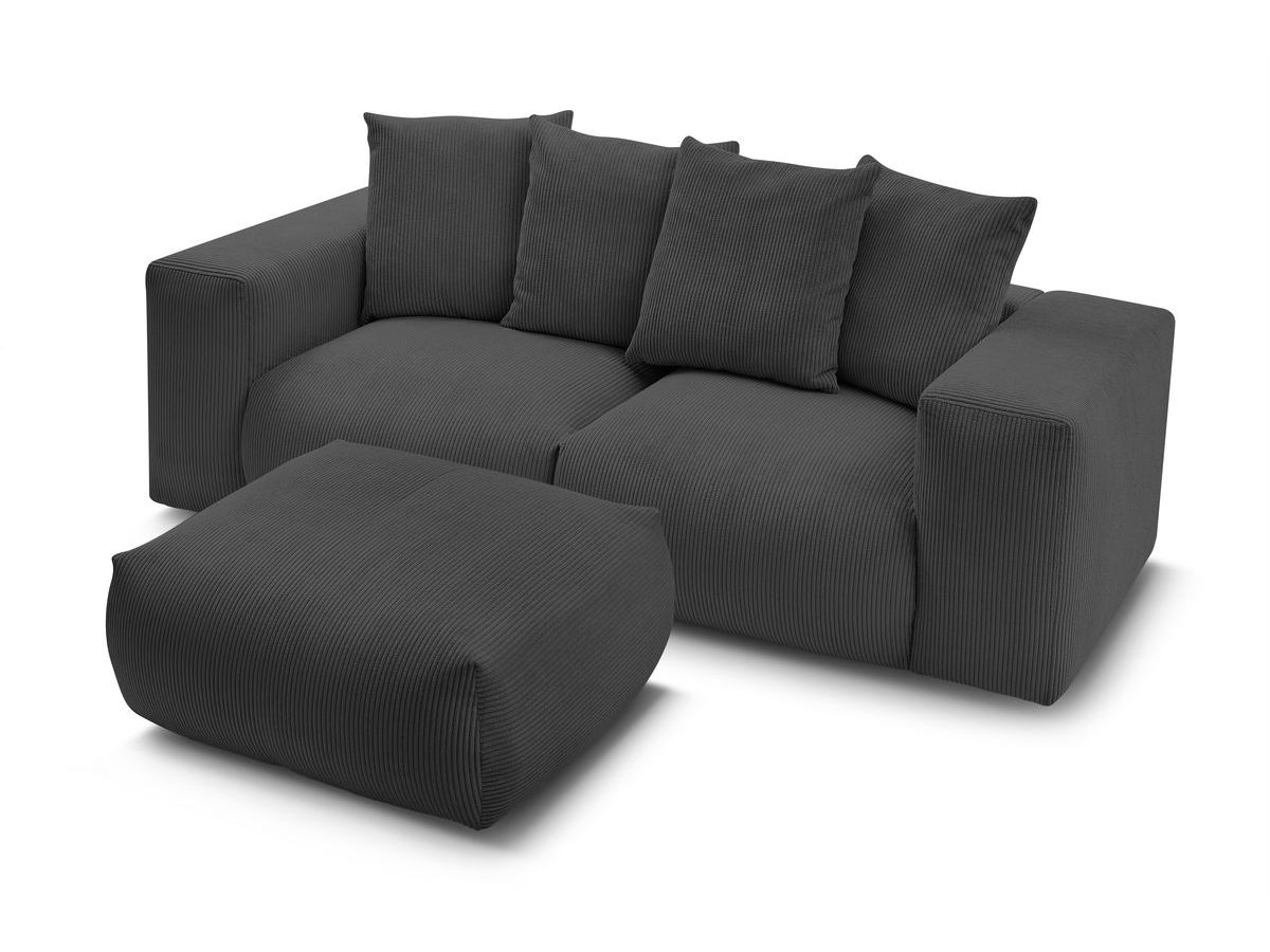 Bobochic Voltaire Sofa 4-Sitzer mit Pouf 248 × 100 cm Cordsamt Dunkelgrau